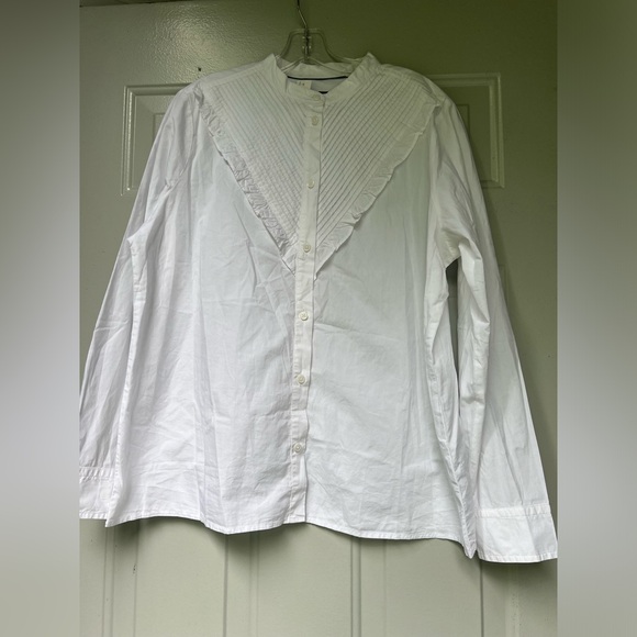 JCrew Ruffle-trim cotton poplin button-up shirt size 18 White - Picture 13 of 14